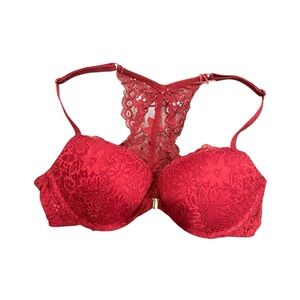 Auden Plunge Coverage Push-Up Lace Racerback Bra in Deep Red